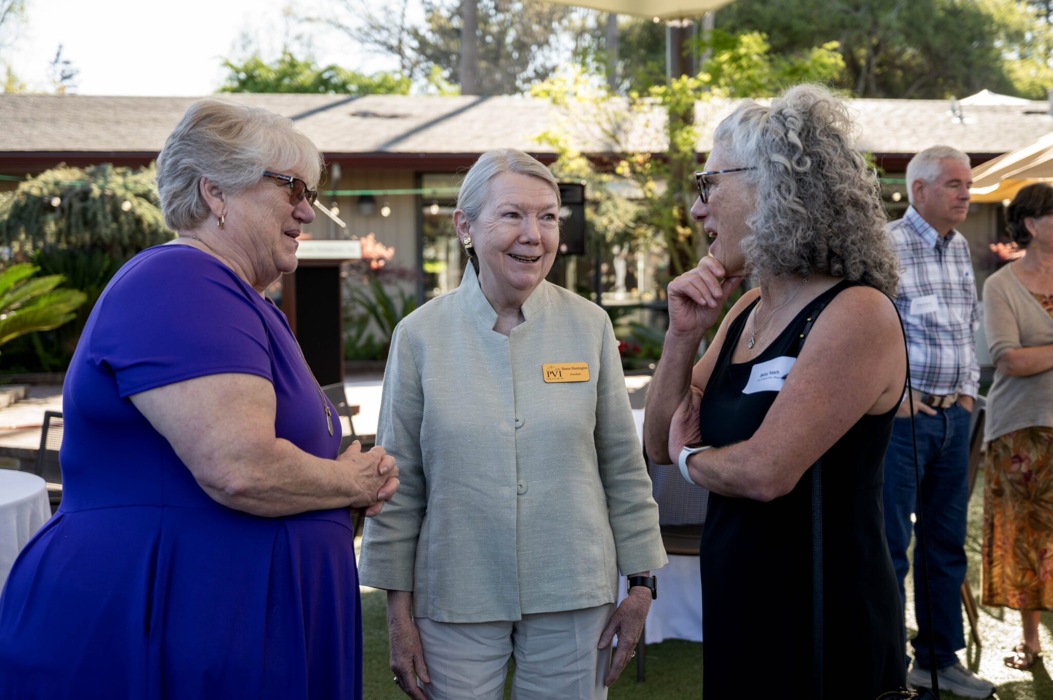 Senior Senator Deborah Owdom (left), PVI Board President Honor Huntington (center), and Menlo Park Mayor Betsy Nash (right) at PVI's annual March for Meals Community Champions Breakfast at PVI’s Adult Activity Center at Little House in Menlo Park, Calif. on Thursday, March 19, 2026. Photo by Karina Patel.